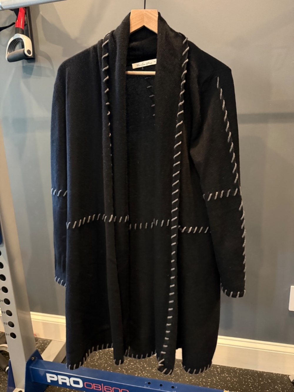 Caroline Grace 100% Cashmere Black Open Cardigan Hand Stitch Size M